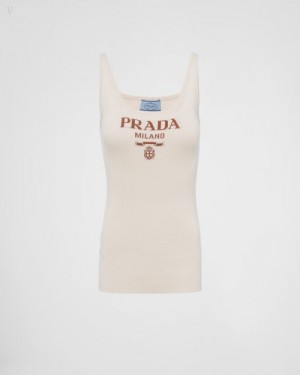Prada Logo Silk Tank Top Blancos | RHJQ6757