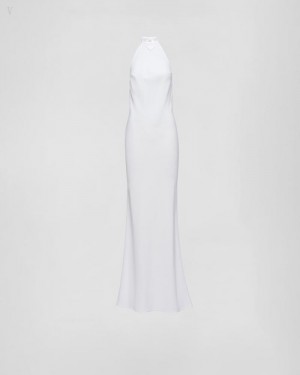 Prada Long Sablé Vestido Blancos | DWFD6976