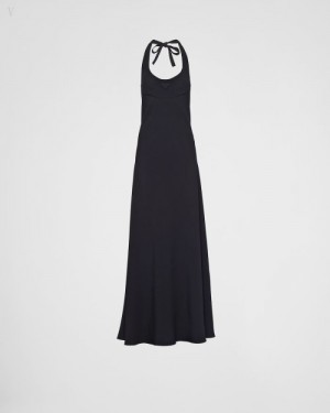 Prada Long Sablé Vestido Negros | QWQV0481