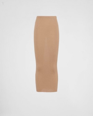 Prada Long Silk Knit Skirt Marrom | YFKV6910