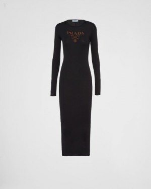 Prada Long Silk Knit Vestido Negros | KQYQ1352