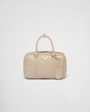 Prada Medium Antique Nappa Cuero Top Handle Bag Beige | BHXO7370
