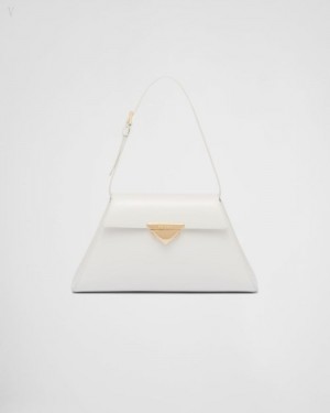 Prada Medium Brushed Cuero Handbag Blancos | UHKW3334