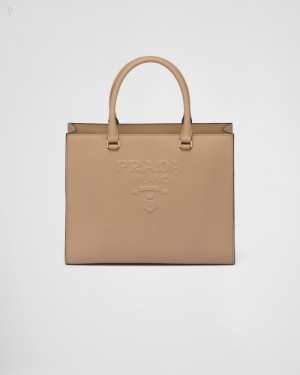 Prada Medium Saffiano Cuero Handbag Marrom Beige | XZFB2932