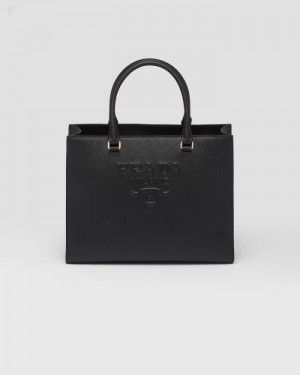 Prada Medium Saffiano Cuero Handbag Negros | IQHA3330