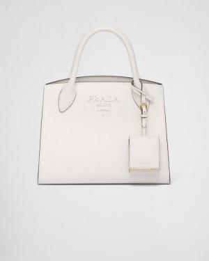 Prada Monochrome Small Saffiano Bag Blancos | IHQB9077