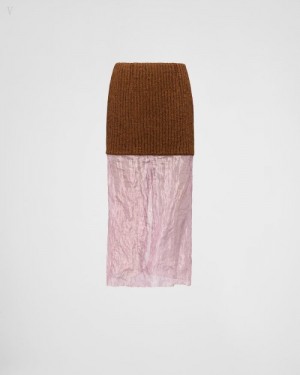 Prada Muslin And Knit Midi-skirt Marrom | OCYA2061