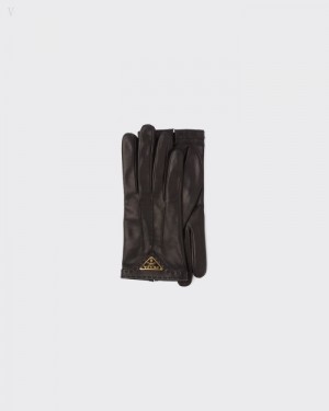 Prada Nappa Cuero Gloves Negros | UHMB5581