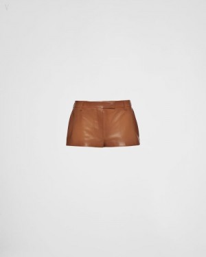 Prada Nappa Cuero Shorts Caramel | JQTY0998