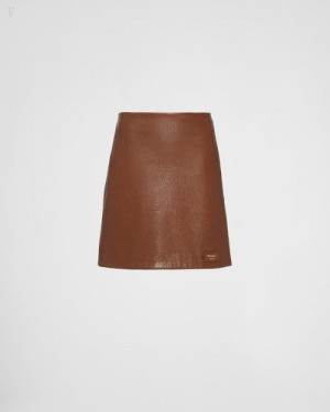 Prada Nappa Cuero Skirt Marrom | AUUZ5213