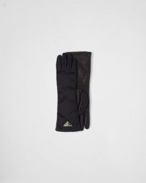 Prada Nylon And Nappa Cuero Gloves Negros | SIRT6055