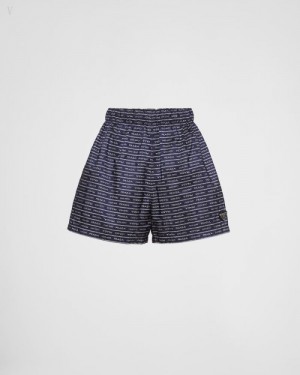 Prada Nylon Shorts Azules Blancos | NEPF3657
