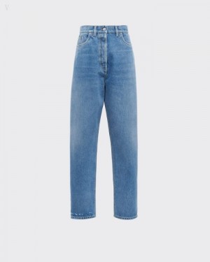 Prada Organic Denim Five-pocket Trousers Azul Marino | TGVP4166
