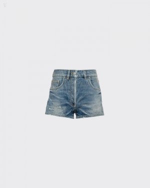 Prada Organic Denim Shorts Azul Marino | APAU0833