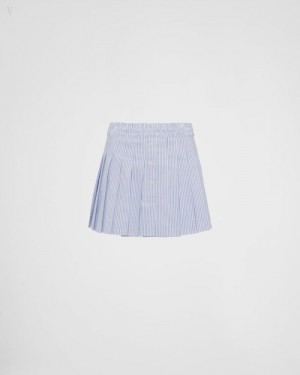 Prada Oxford Algodon Plisado Miniskirt Blancos Azules Claro | UKBO2265