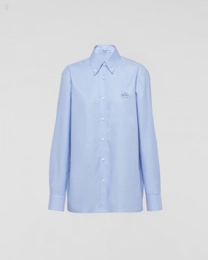 Prada Oxford Algodon Shirt Azules Claro | LWZM2645