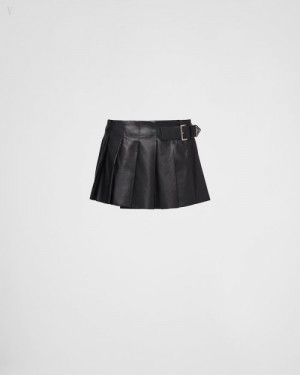 Prada Plisado Cuero Skirt Negros | WNGP5048