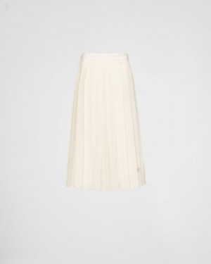 Prada Plisado Kid Mohair Midi Skirt Blancos | ACQG1526