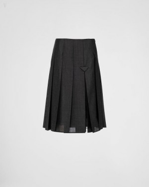 Prada Plisado Kid Mohair Midi Skirt Grises Oscuro | NNLK7306