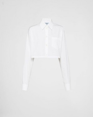 Prada Poplin Cropped Shirt Blancos | ZWXZ1225