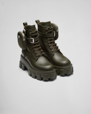 Prada Pouch Monolith Cuero And Re-nylon Boots Verdes | OITZ2373