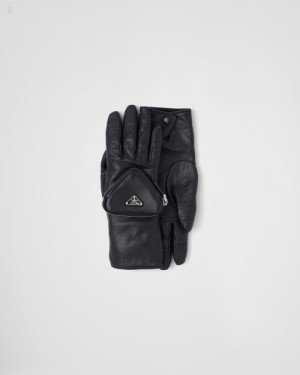 Prada Pouch Nappa Cuero Gloves Negros | VTVF5561
