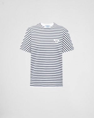 Prada Printed Interlock T-shirt Blancos Azules | KPYK4353