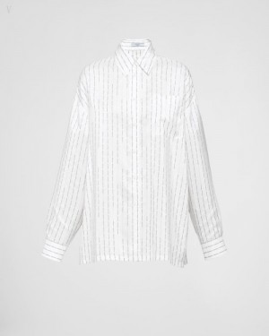 Prada Printed Pongé Shirt Blancos | OGAI0921