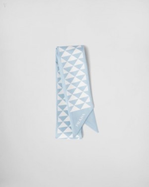Prada Printed Silk Twill Scarf Azules Blancos | DYHD4094