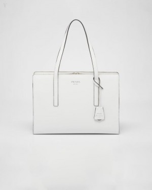 Prada Re-edition 1995 Brushed-leather Medium Handbag Blancos | DZCN8280