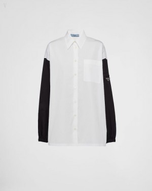 Prada Re-nylon And Poplin Shirt Blancos Negros | AAOE8270