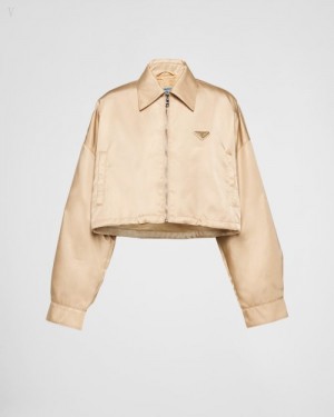 Prada Re-nylon Cropped Blouson Jacket Beige | GZEY9372