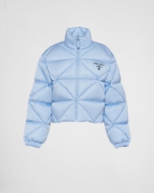 Prada Re-nylon Gabardine Cropped Down Jacket Azules Claro | YHRB6618