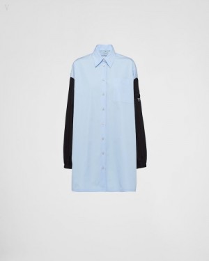 Prada Re-nylon Sleeves Poplin Mini-dress Azules Negros | EQTN9279