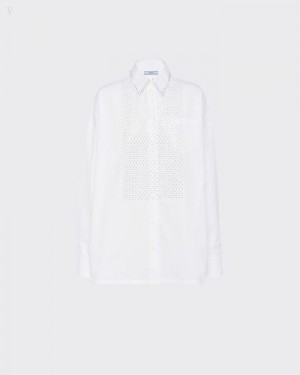 Prada Rhinestone-studded Poplin Shirt Blancos | NWXR0322