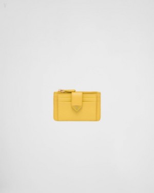 Prada Saffiano And Cuero Card Holder Amarillos | LEBG1855