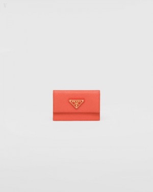 Prada Saffiano Cuero Card Holder Naranjas | DZMA6277