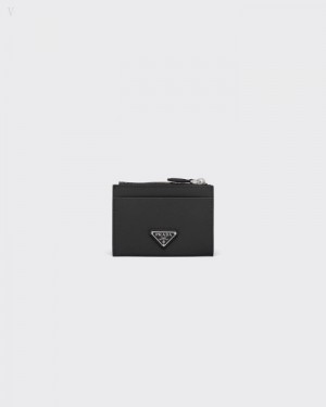 Prada Saffiano Cuero Card Holder Negros | RXCE4911
