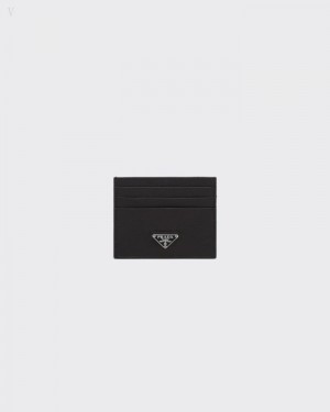 Prada Saffiano Cuero Card Holder Negros | JYYV0557