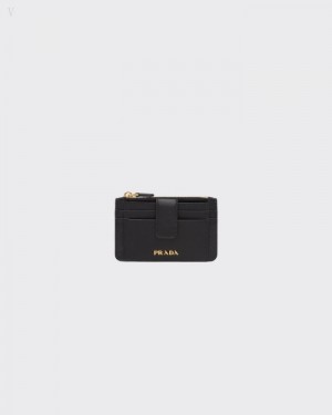 Prada Saffiano Cuero Card Holder Negros | YRSR8280
