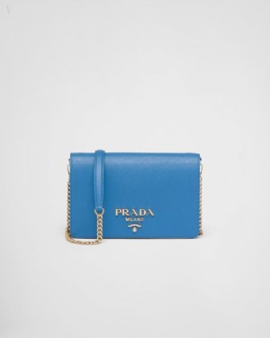 Prada Saffiano Cuero Mini Bag Azules Claro | BKZL9908