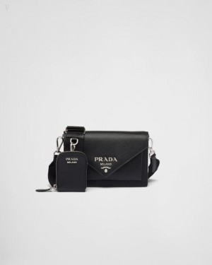 Prada Saffiano Cuero Mini Envelope Bag Negros | KYEP9699