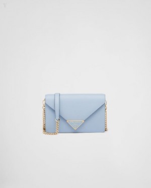 Prada Saffiano Cuero Shoulder Bag Azules Claro | TPFG0965