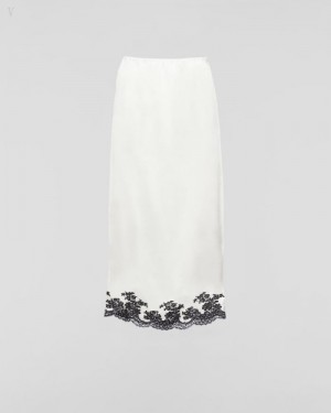 Prada Satin Crepe And Encaje Midi-skirt Blancos | BDQT3309