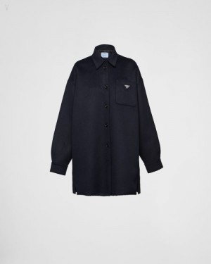 Prada Single-breasted Cashgora Caban Jacket Azul Marino | RUYJ9138