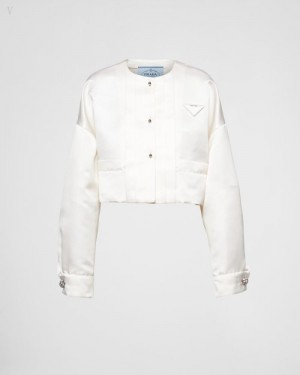 Prada Single-breasted Double Satin Jacket Blancos | RUJV4699
