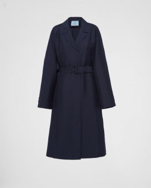Prada Single-breasted Light Mohair Coat Azul Marino | NGEY9082