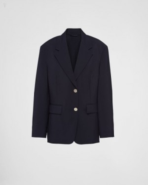 Prada Single-breasted Light Mohair Jacket Azul Marino | EDQH0003