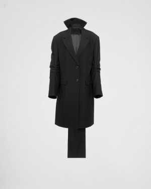 Prada Single-breasted Mohair Coat Negros | LQSK9692