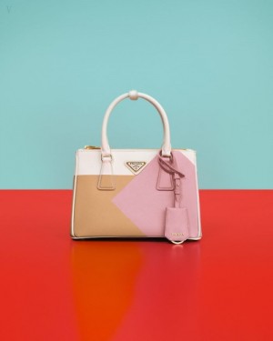 Prada Small Galleria Saffiano Special Edition Bag Amarillos Rosas | DZSO2125